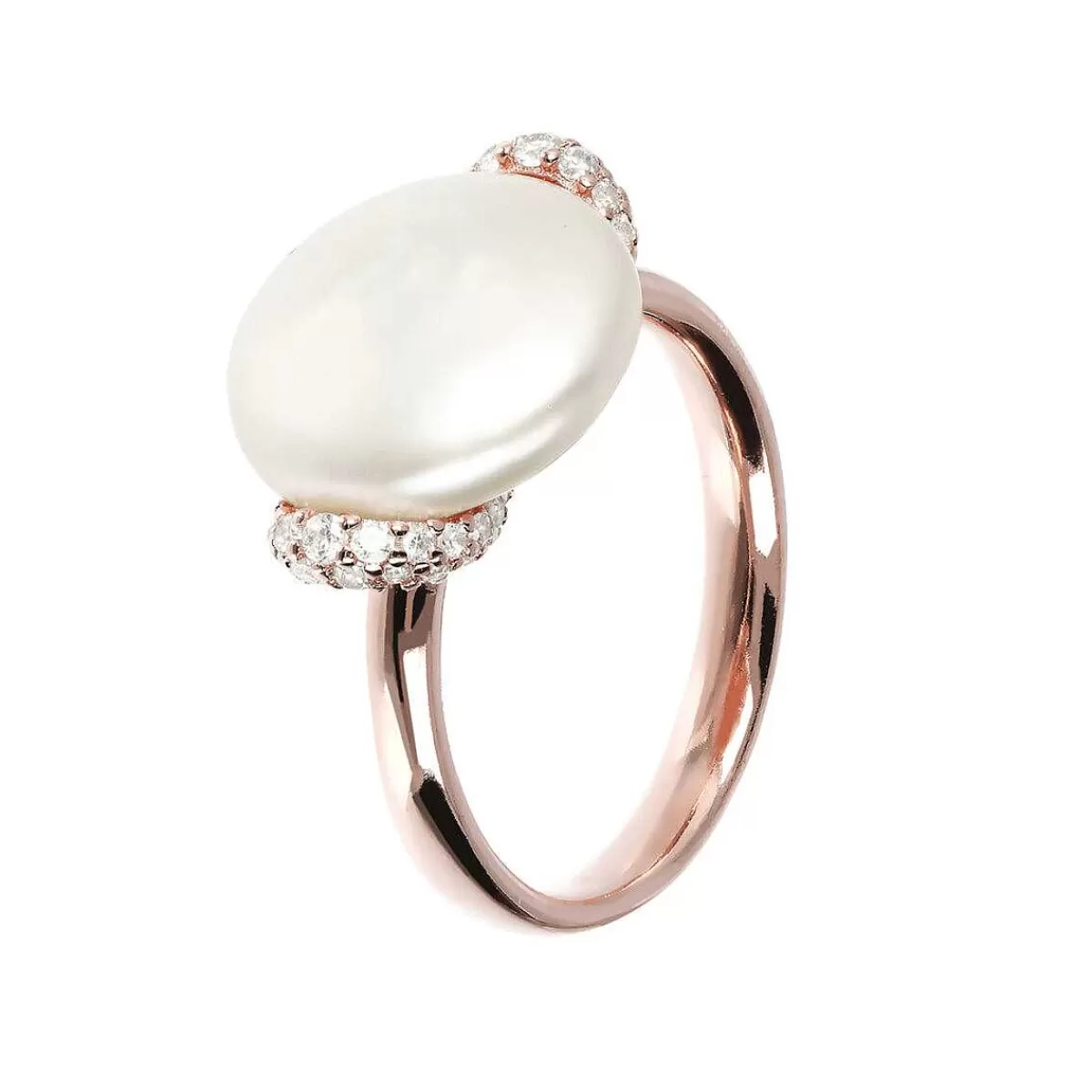 Clearance Anello Cocktail Con Zirconi Cubici E Perla Coltivata D'Acqua Dolce Bianca O 13/14 Mm Anelli
