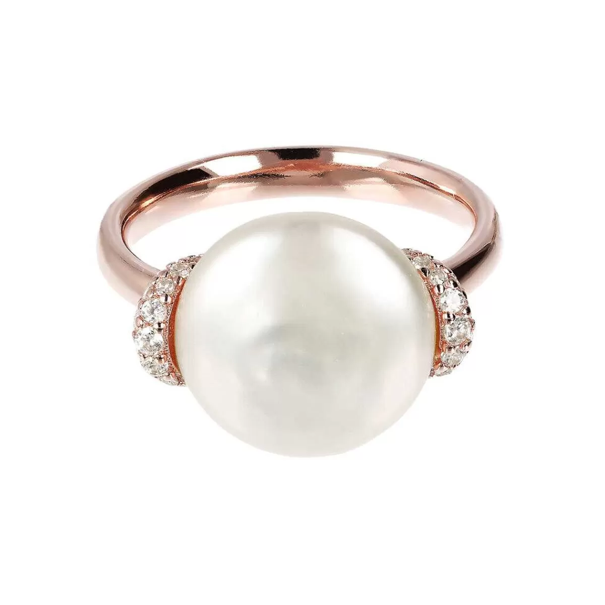 Clearance Anello Cocktail Con Zirconi Cubici E Perla Coltivata D'Acqua Dolce Bianca O 13/14 Mm Anelli