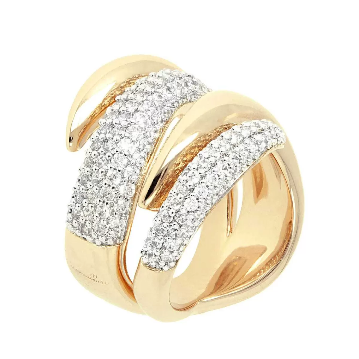 Cheap Anello Contrarie Dorato Con Pave Di Cubic Zirconia Anelli