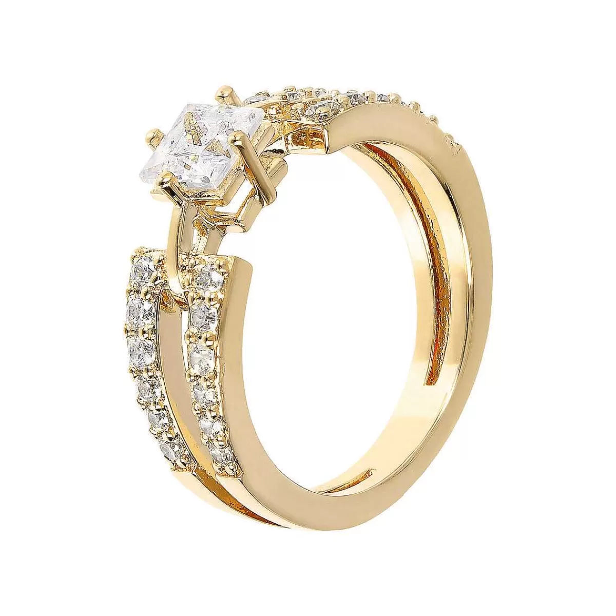 Best Sale Anello Solitario Dorato A Doppio Filo Con Zirconi Anelli
