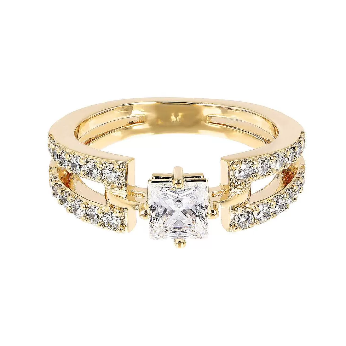 Best Sale Anello Solitario Dorato A Doppio Filo Con Zirconi Anelli