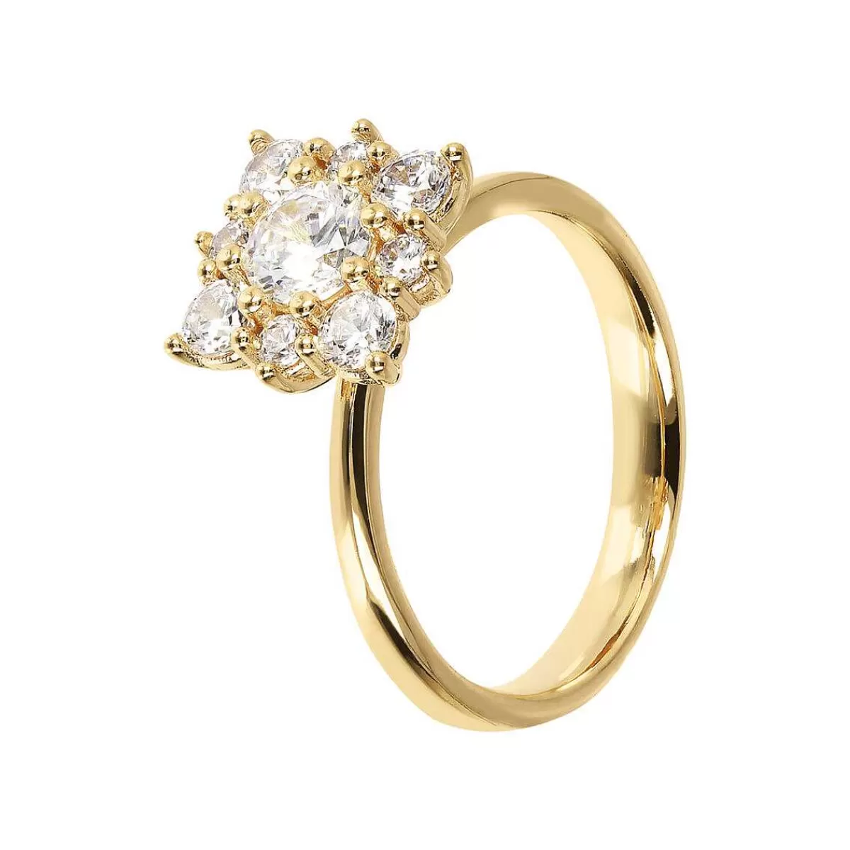 Hot Anello Solitario Dorato Con Fiore Di Zirconi Anelli