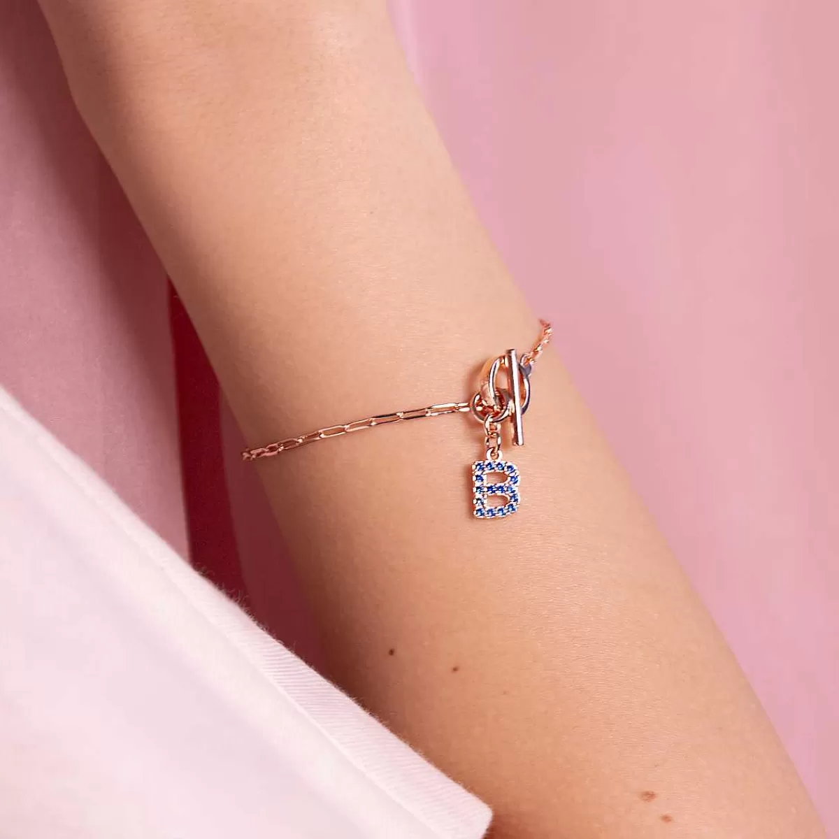 Clearance Bracciale Catena Forzatina Con Pendente Lettera Pave In Cubic Zirconia Bracciali