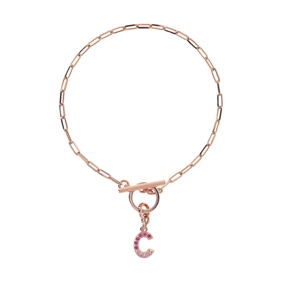 Clearance Bracciale Catena Forzatina Con Pendente Lettera Pave In Cubic Zirconia Bracciali