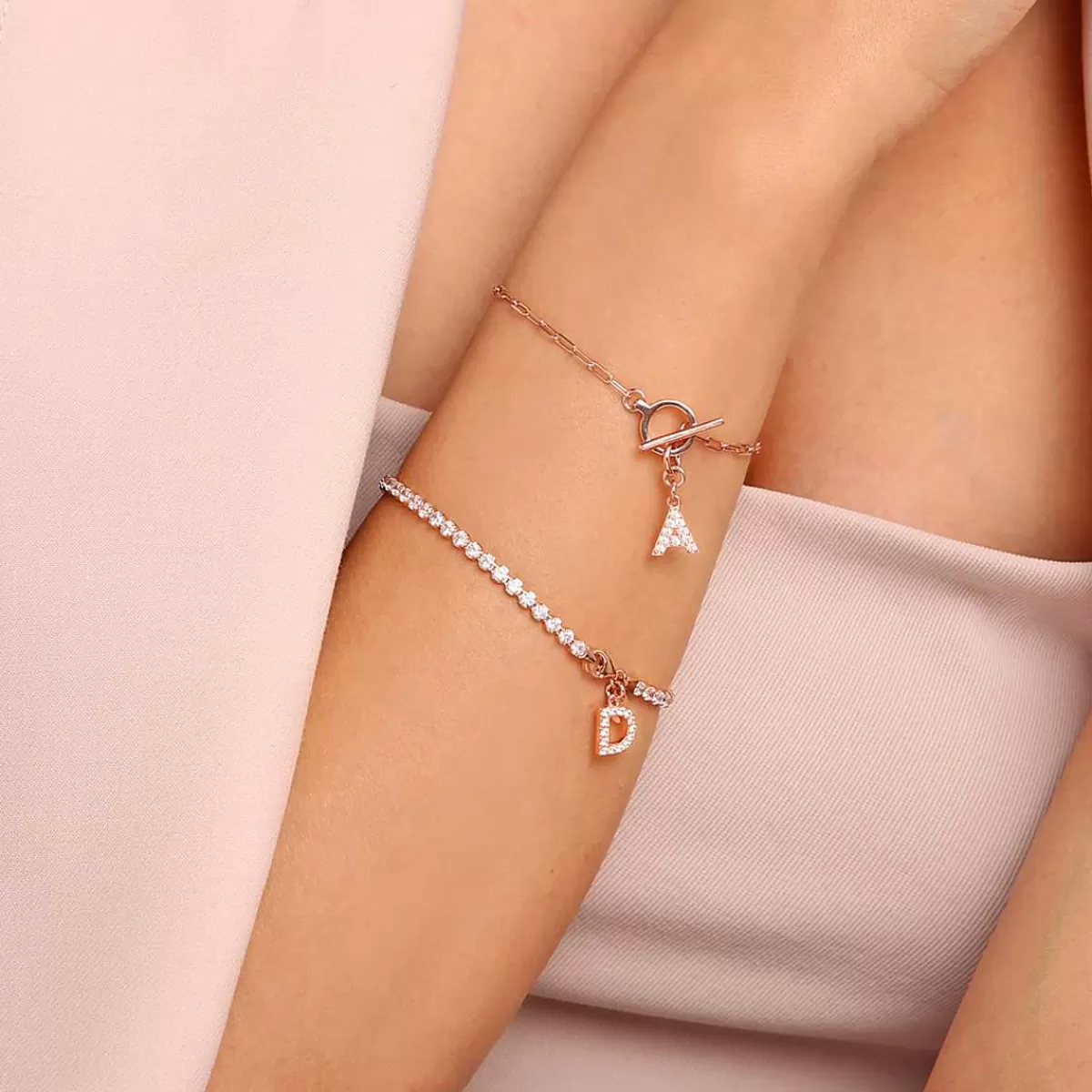 Clearance Bracciale Catena Forzatina Con Pendente Lettera Pave In Cubic Zirconia Bracciali