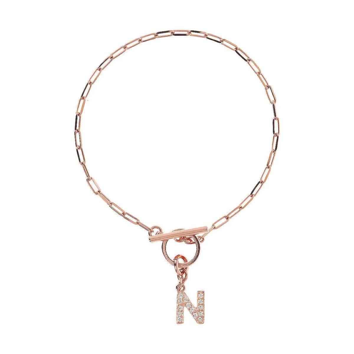 Clearance Bracciale Catena Forzatina Con Pendente Lettera Pave In Cubic Zirconia Bracciali