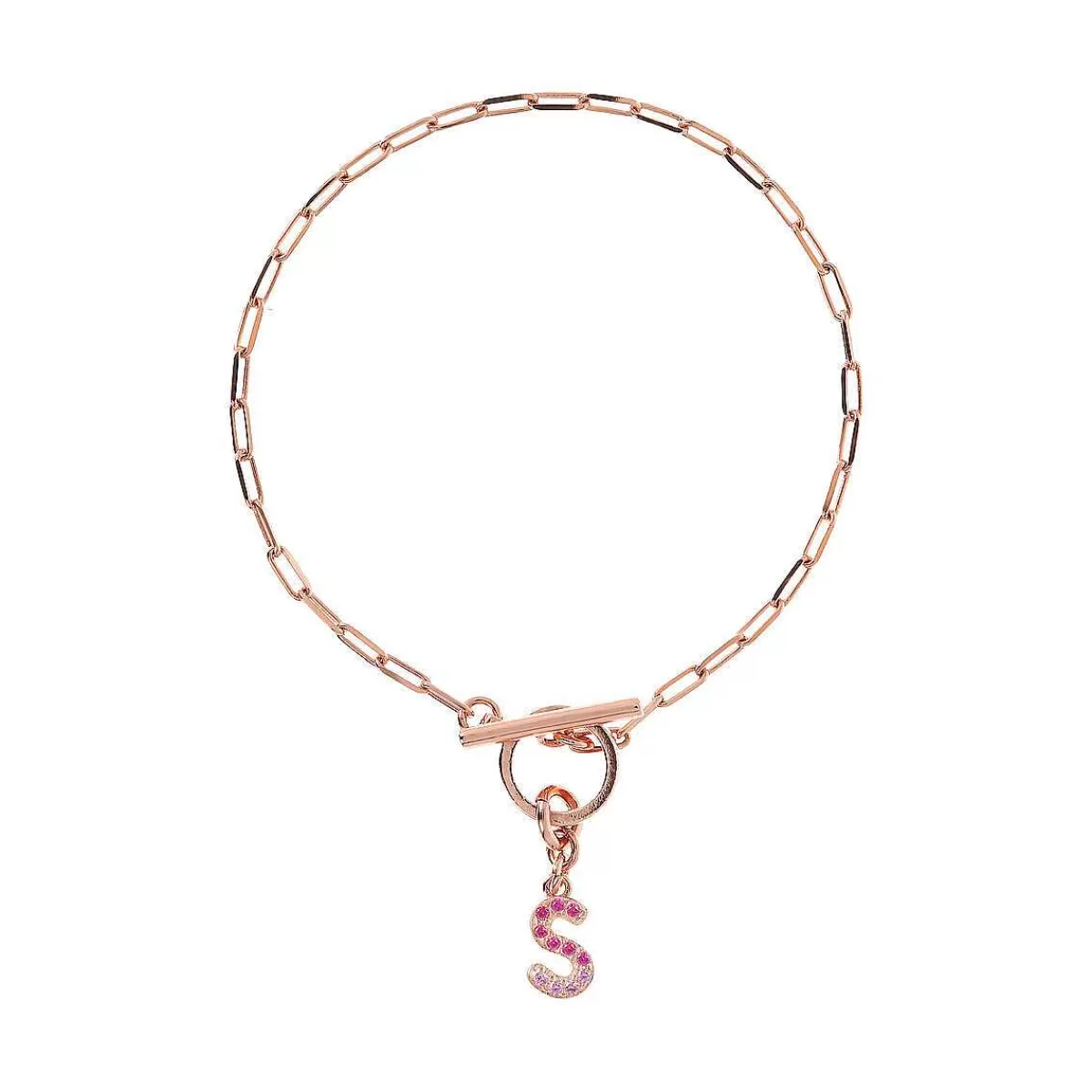 Clearance Bracciale Catena Forzatina Con Pendente Lettera Pave In Cubic Zirconia Bracciali