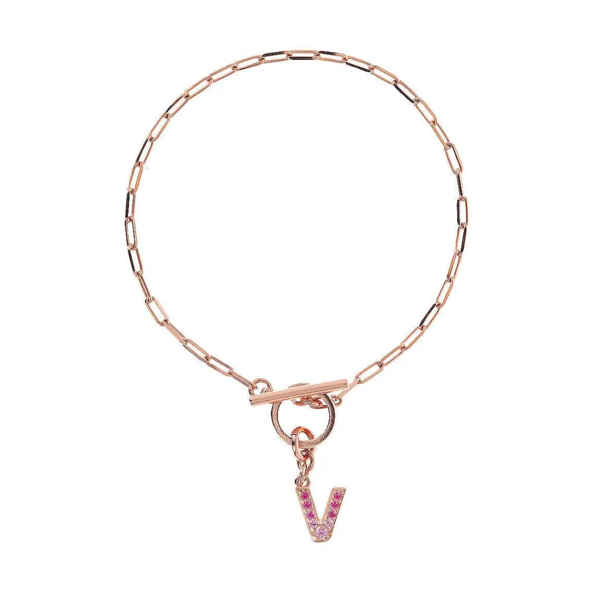 Clearance Bracciale Catena Forzatina Con Pendente Lettera Pave In Cubic Zirconia Bracciali