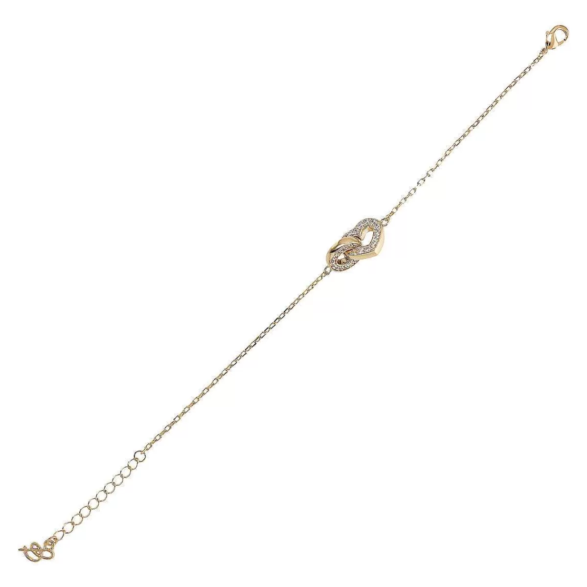 Outlet Bracciale Catena Forzatina Dorata Con Pendente Cuore Doppio Pave E Maglia Ovale Bracciali