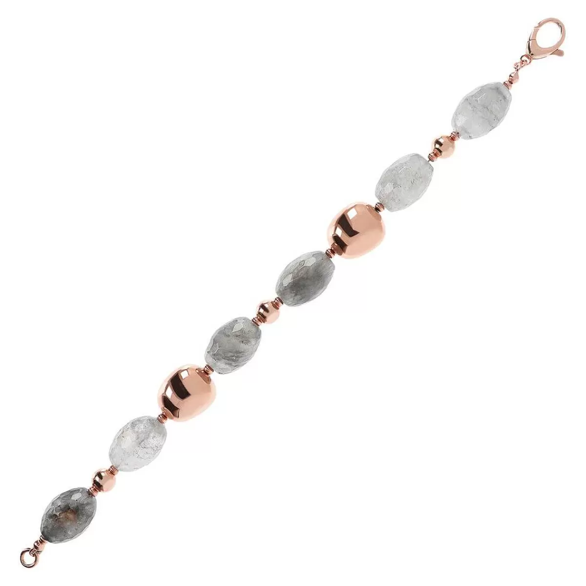 Fashion Bracciale Con Pepite Di Quarzo Grigio E Golden Rose Bracciali