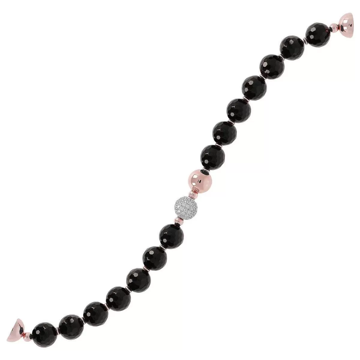 Hot Bracciale Con Sfere In Pietra Naturale Ed Elemento Pave In Cubic Zirconia Bracciali