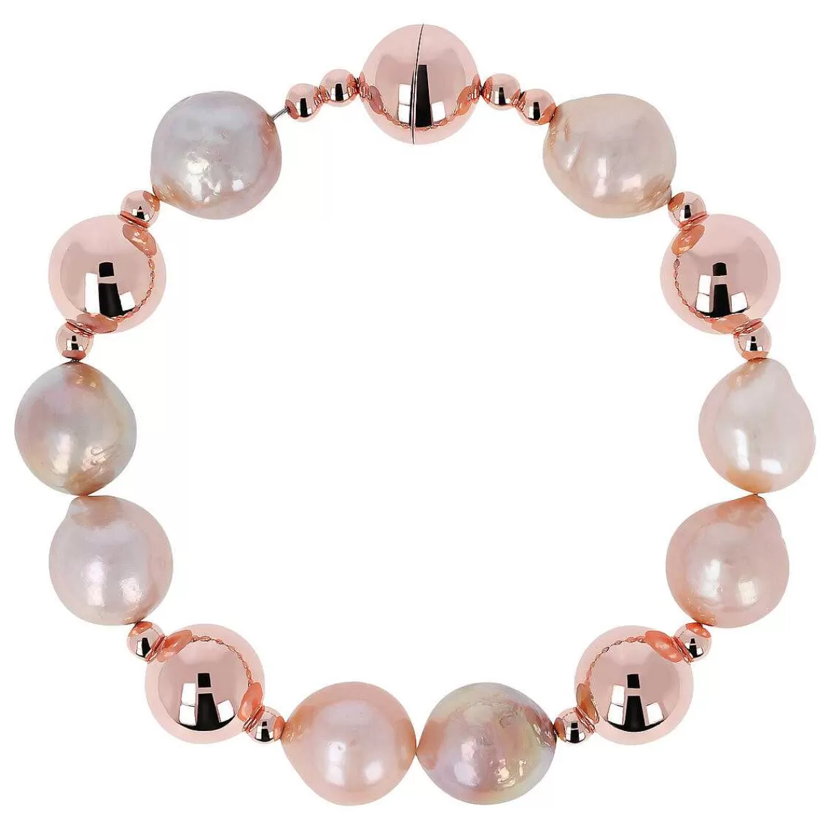 Shop Bracciale Con Sfere Lucide E Perle Coltivate D'Acqua Dolce Rosa Ming O 12 Mm Bracciali
