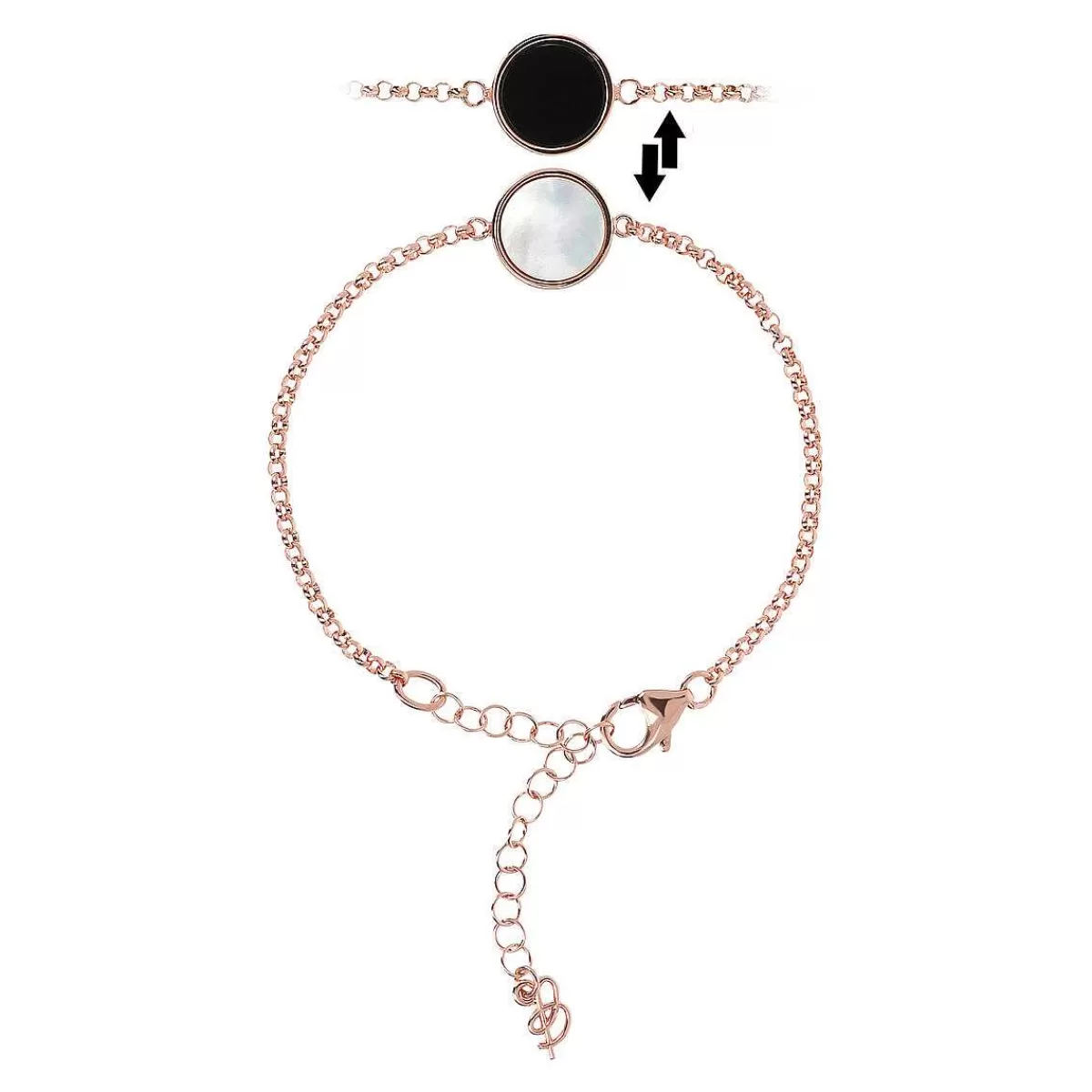 New Bracciale Disco Reversibile In Madreperla Bianca E Onice Nero Bracciali