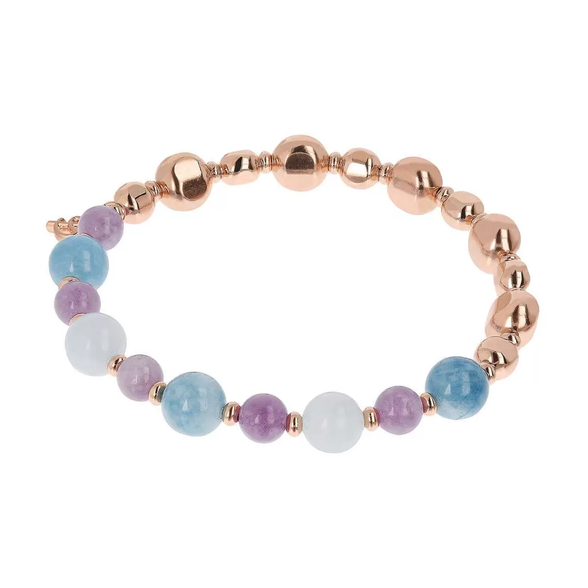 Hot Bracciale Elastico Con Pietre Naturali E Pepite In Golden Rose Bracciali