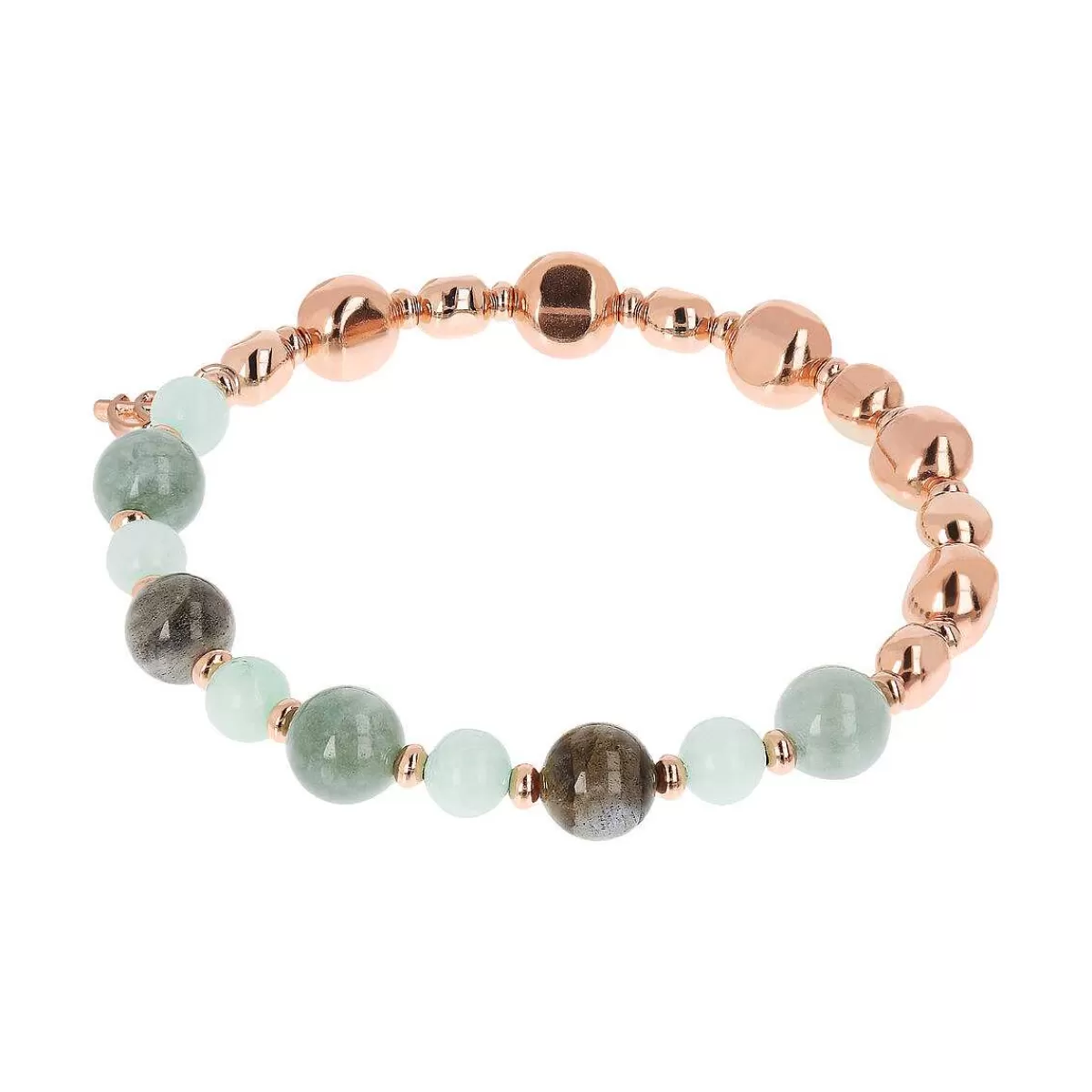 Hot Bracciale Elastico Con Pietre Naturali E Pepite In Golden Rose Bracciali
