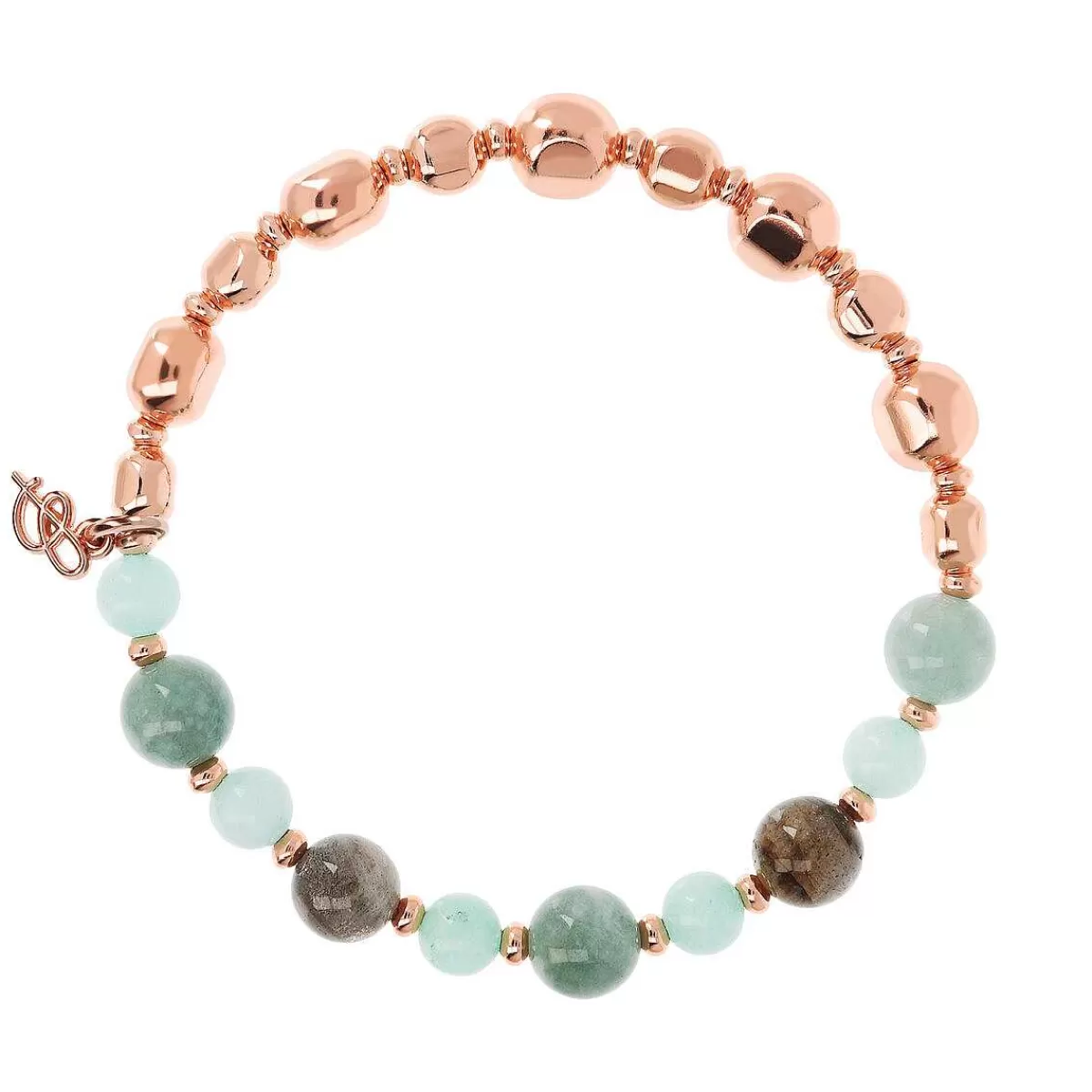 Hot Bracciale Elastico Con Pietre Naturali E Pepite In Golden Rose Bracciali