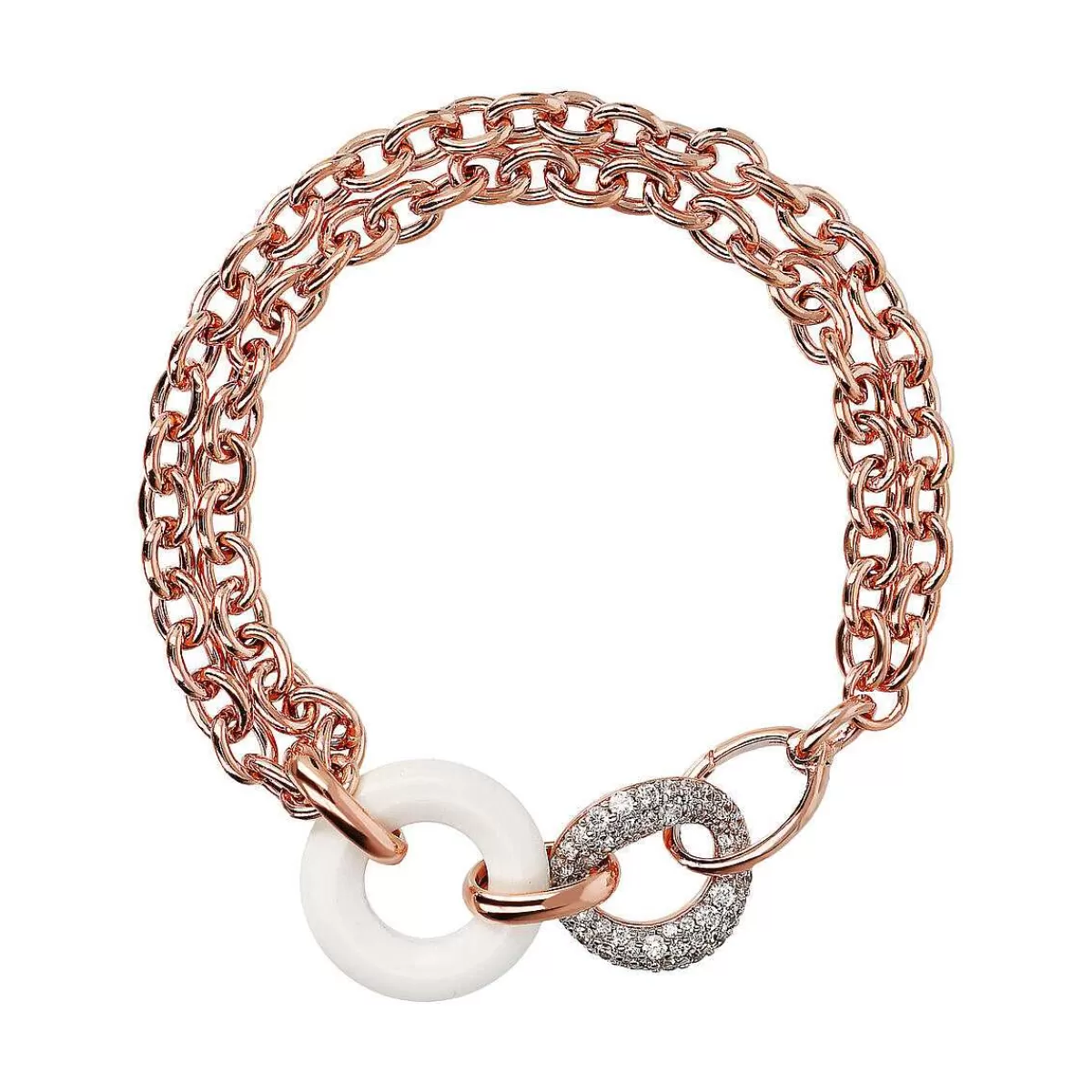 New Bracciale Multifilo Catena Rolo Con Doppio Cerchio In Pietra Naturale E Cubic Zirconia Bracciali