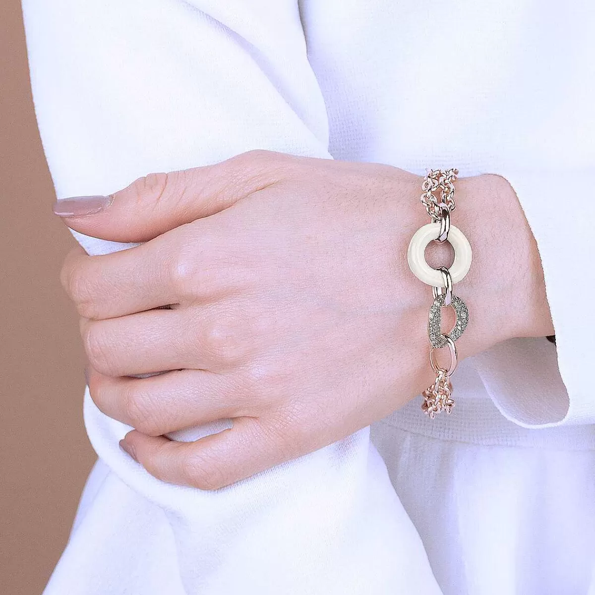 New Bracciale Multifilo Catena Rolo Con Doppio Cerchio In Pietra Naturale E Cubic Zirconia Bracciali