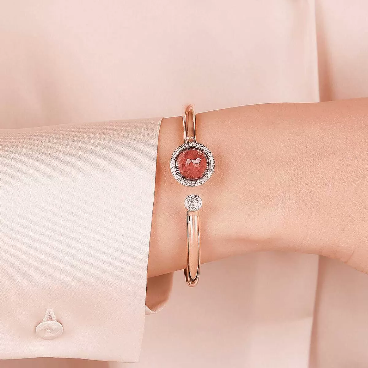 Best Sale Bracciale Rigido Con Pietra Naturale Tonda E Pave Di Cubic Zirconia Bracciali