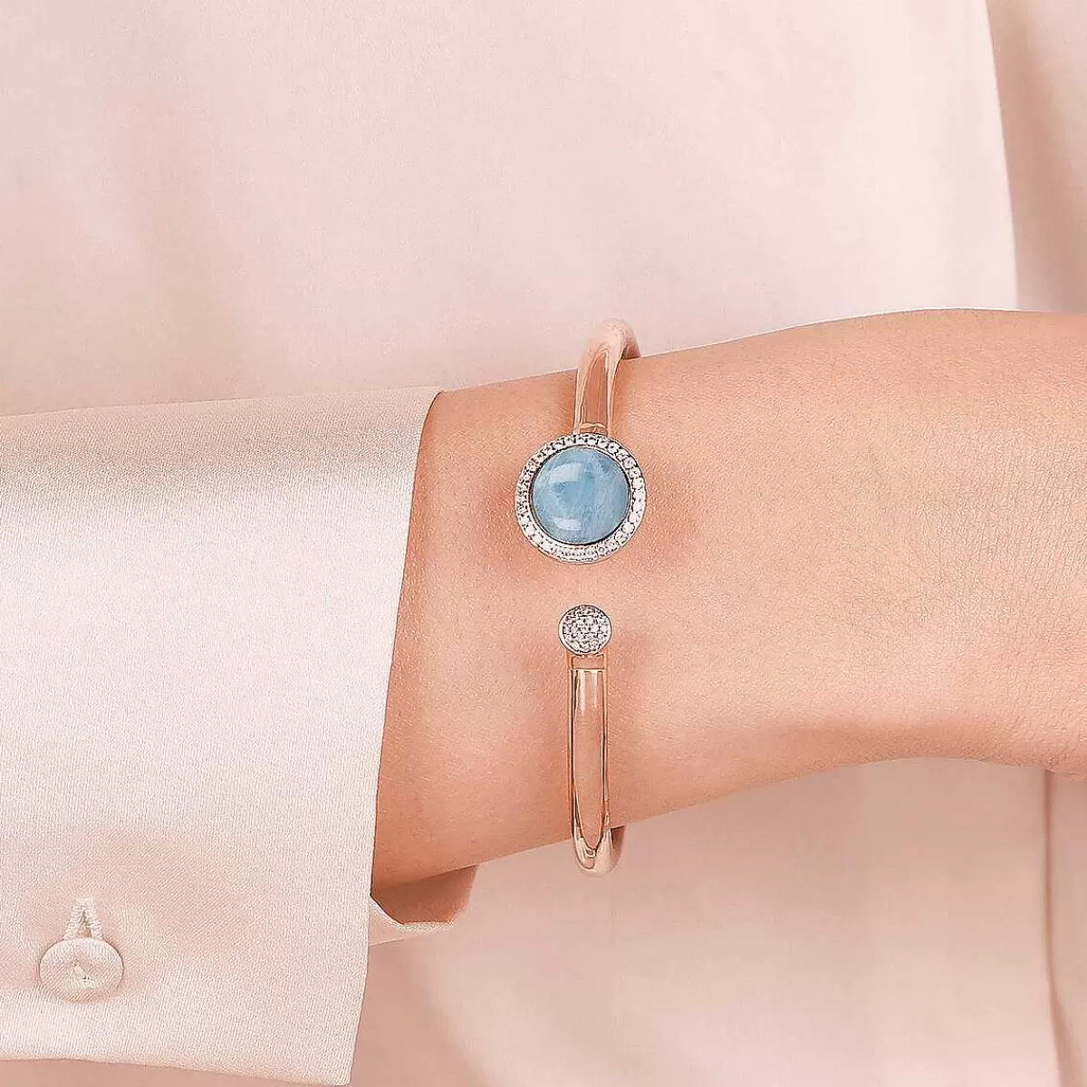 Best Sale Bracciale Rigido Con Pietra Naturale Tonda E Pave Di Cubic Zirconia Bracciali