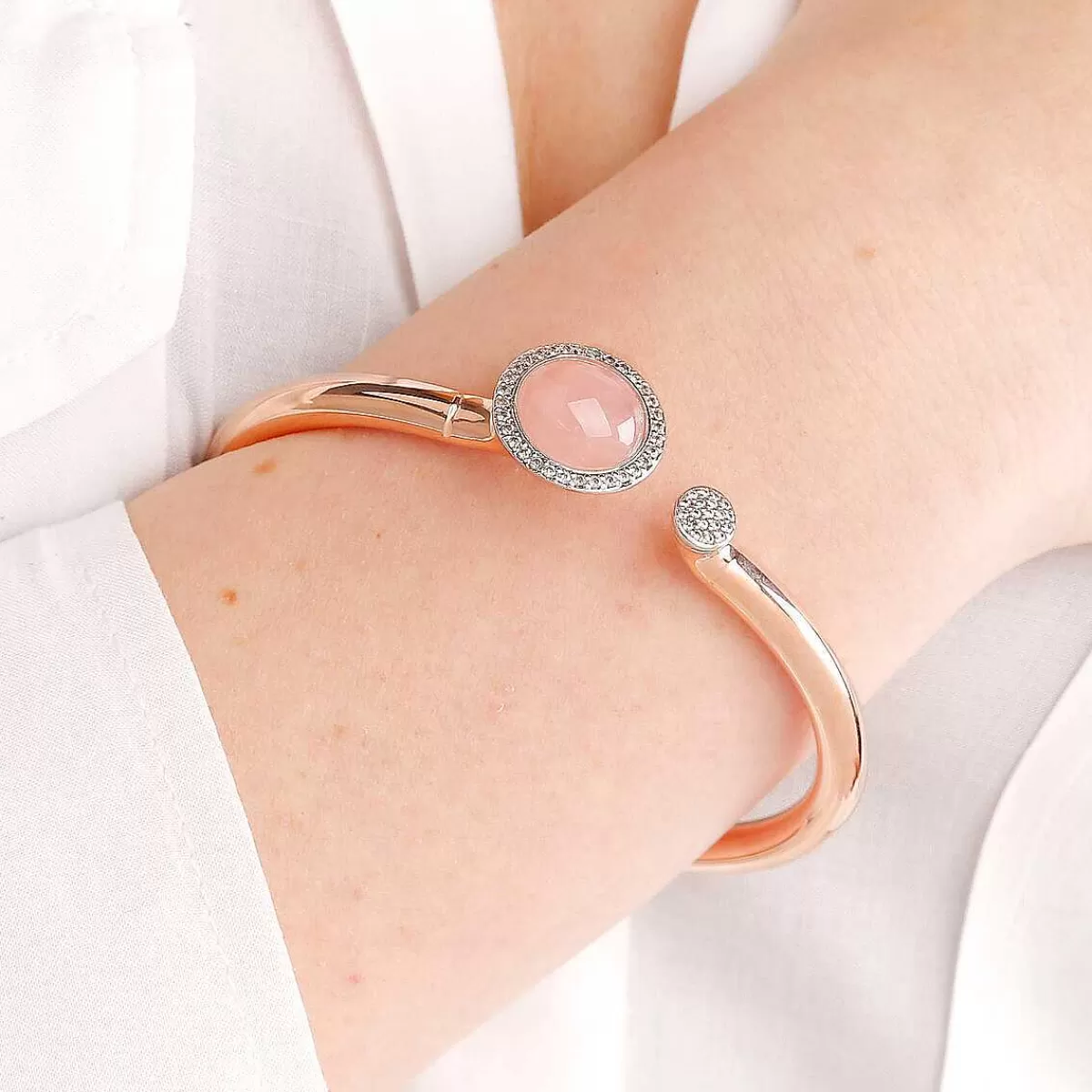 Best Sale Bracciale Rigido Con Pietra Naturale Tonda E Pave Di Cubic Zirconia Bracciali