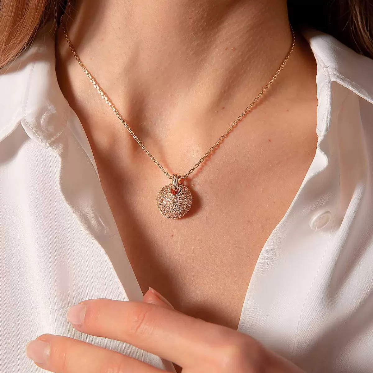 Cheap Collana A Catena Rolo Con Pendente Tondo Traforato E Pave Di Zirconi Collane