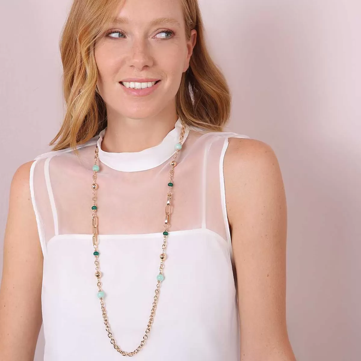 Best Collana A Catena Rolo E Maglie Rettangolari Con Sfere Di Pietra Naturale Di Quarzite Collane