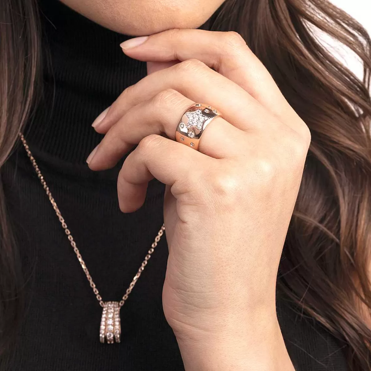 Shop Collana Catena Forzatina Con Pendente Triplo Filo Pave In Cubic Zirconia Collane