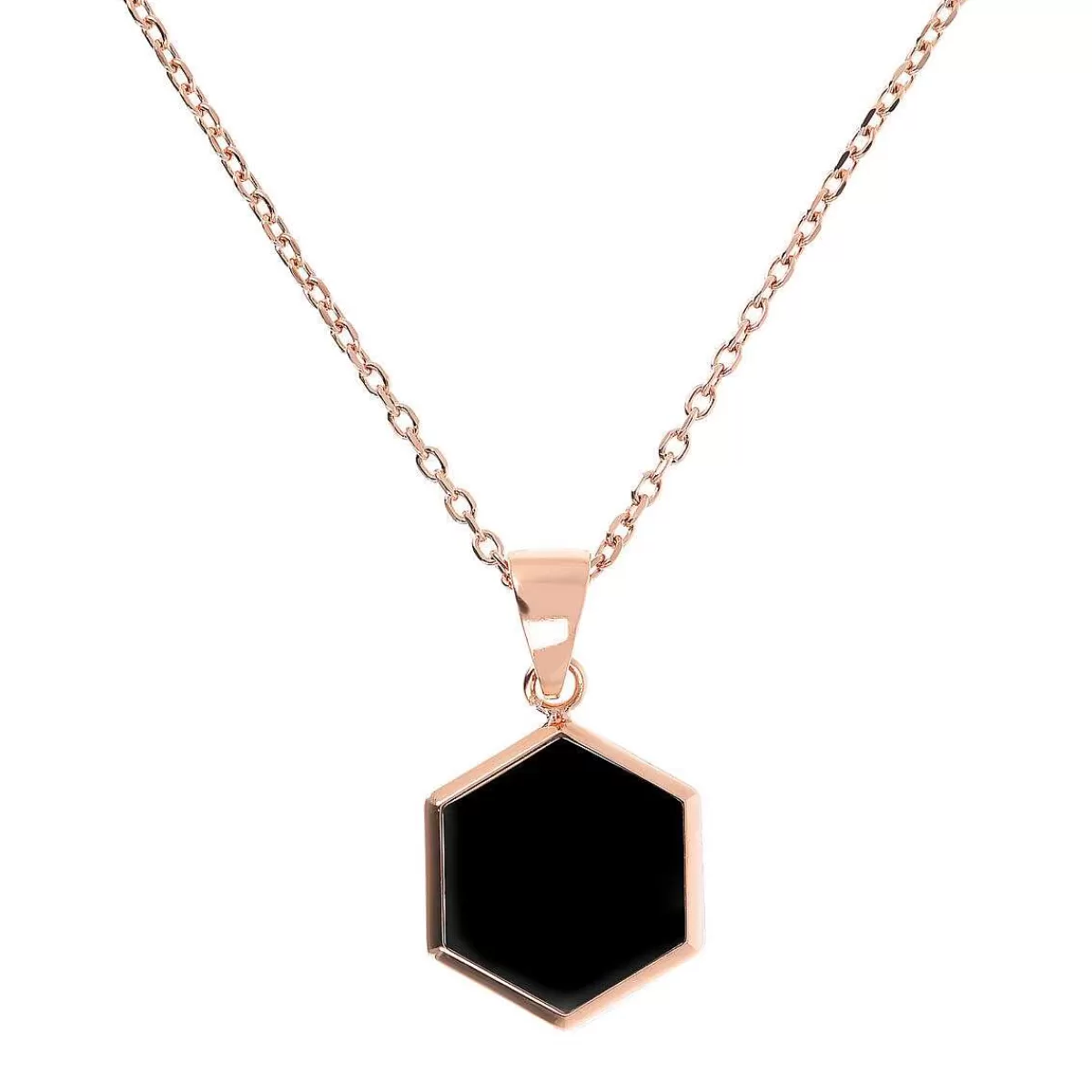 Sale Collana Catena Forzatina Con Piccolo Pendente Esagono In Pietra Naturale Collane