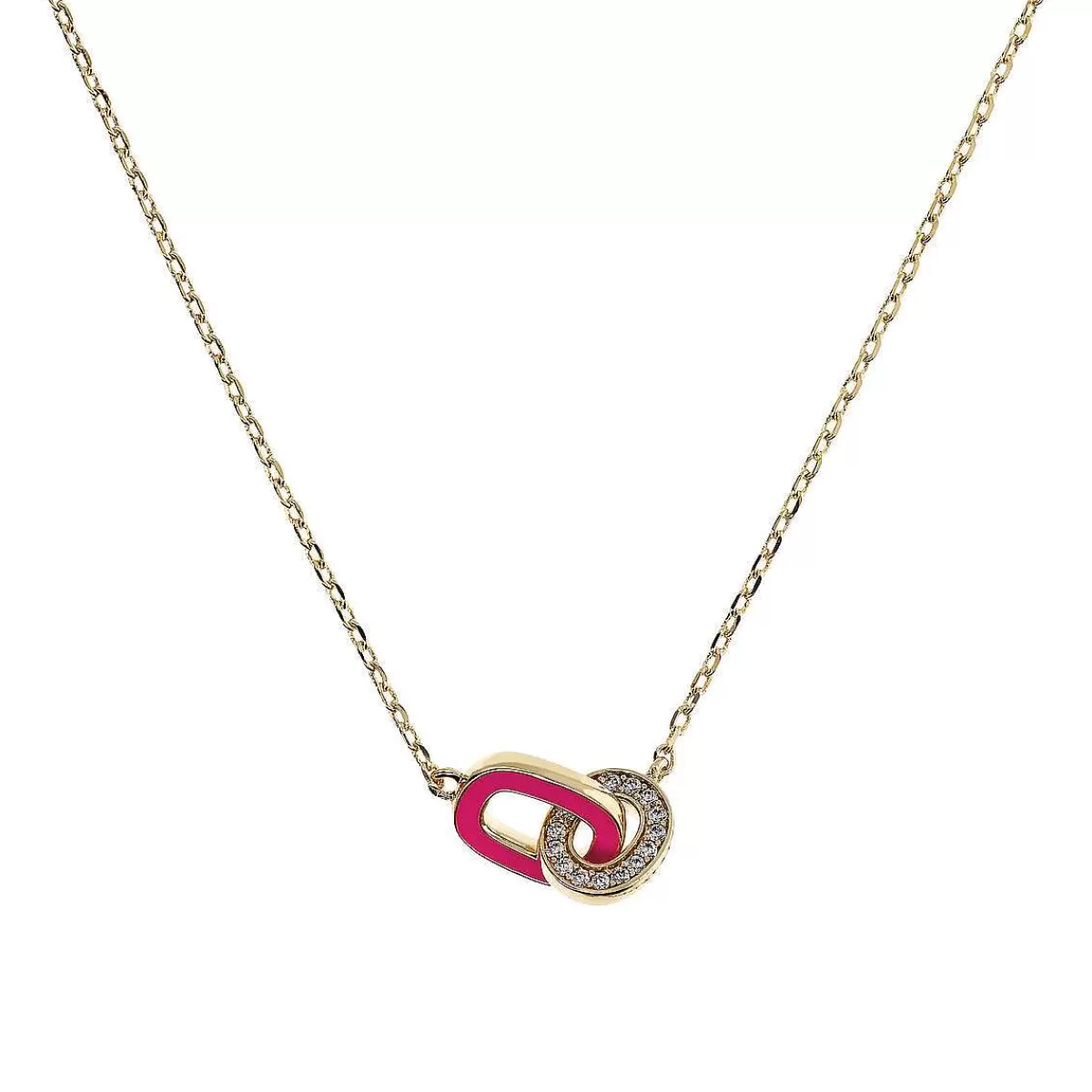 Outlet Collana Catena Forzatina Dorata Con Doppia Maglia Smaltata E Pave Di Cubic Zirconia Collane