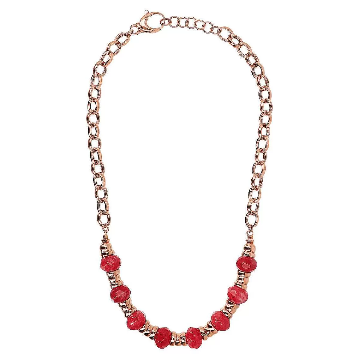 Hot Collana Catena Rolo Con Oro Rose E Pietra Naturale Sfaccettata Collane
