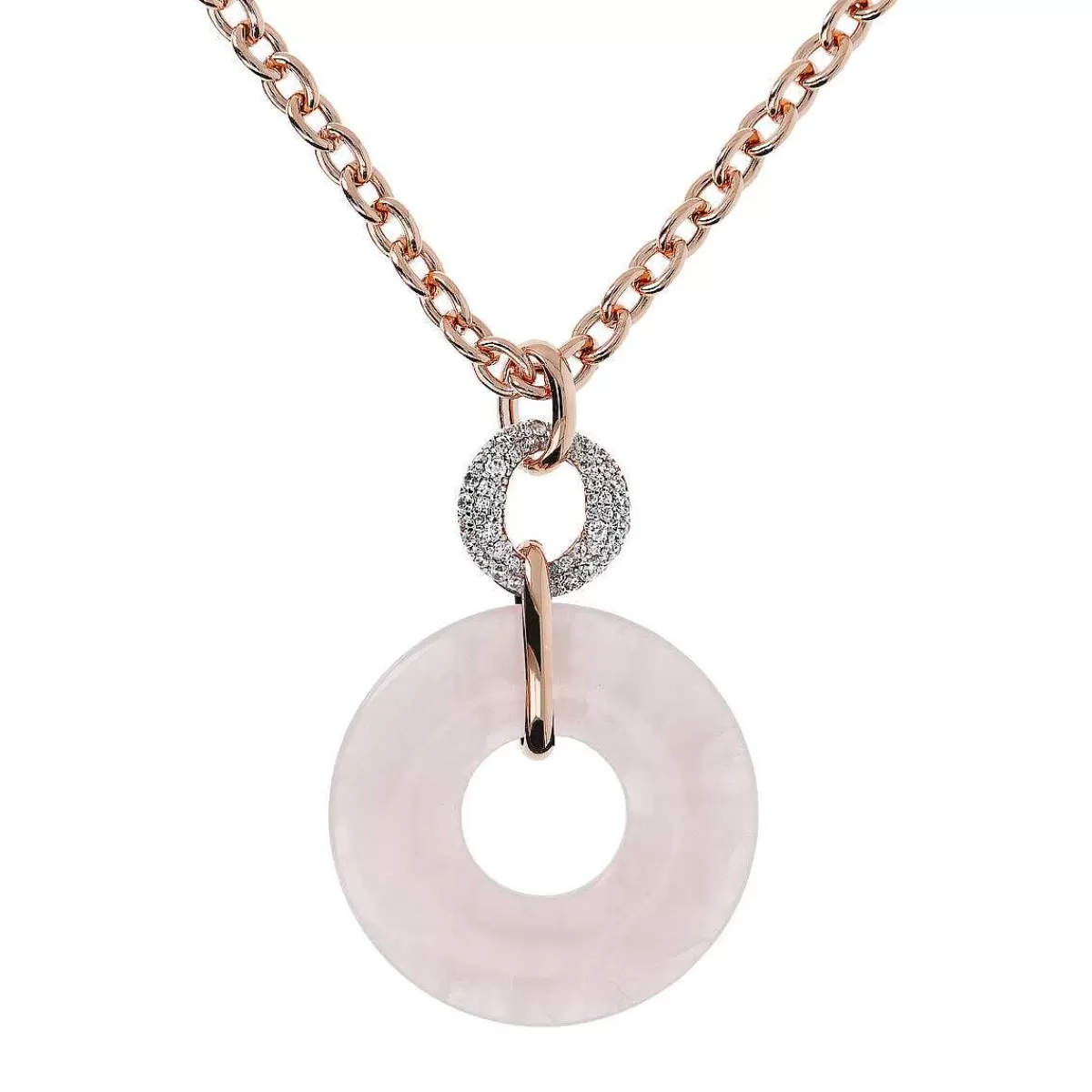 Sale Collana Catena Rolo Con Pendente Doppio Cerchio In Pietra Naturale E Zirconi Collane