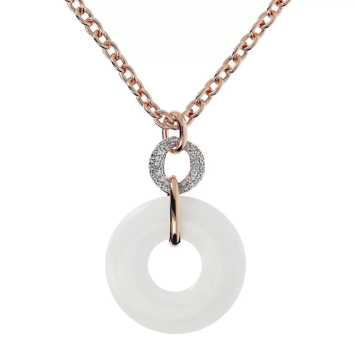 Sale Collana Catena Rolo Con Pendente Doppio Cerchio In Pietra Naturale E Zirconi Collane