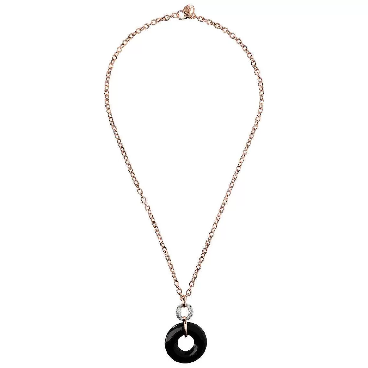 Sale Collana Catena Rolo Con Pendente Doppio Cerchio In Pietra Naturale E Zirconi Collane