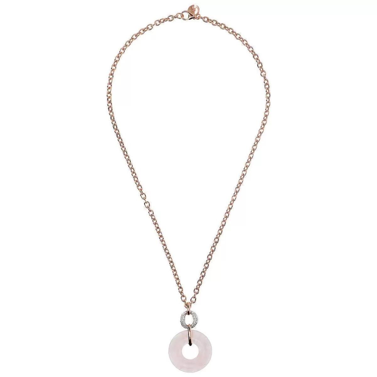 Sale Collana Catena Rolo Con Pendente Doppio Cerchio In Pietra Naturale E Zirconi Collane