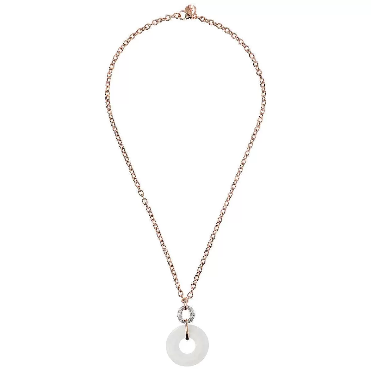 Sale Collana Catena Rolo Con Pendente Doppio Cerchio In Pietra Naturale E Zirconi Collane