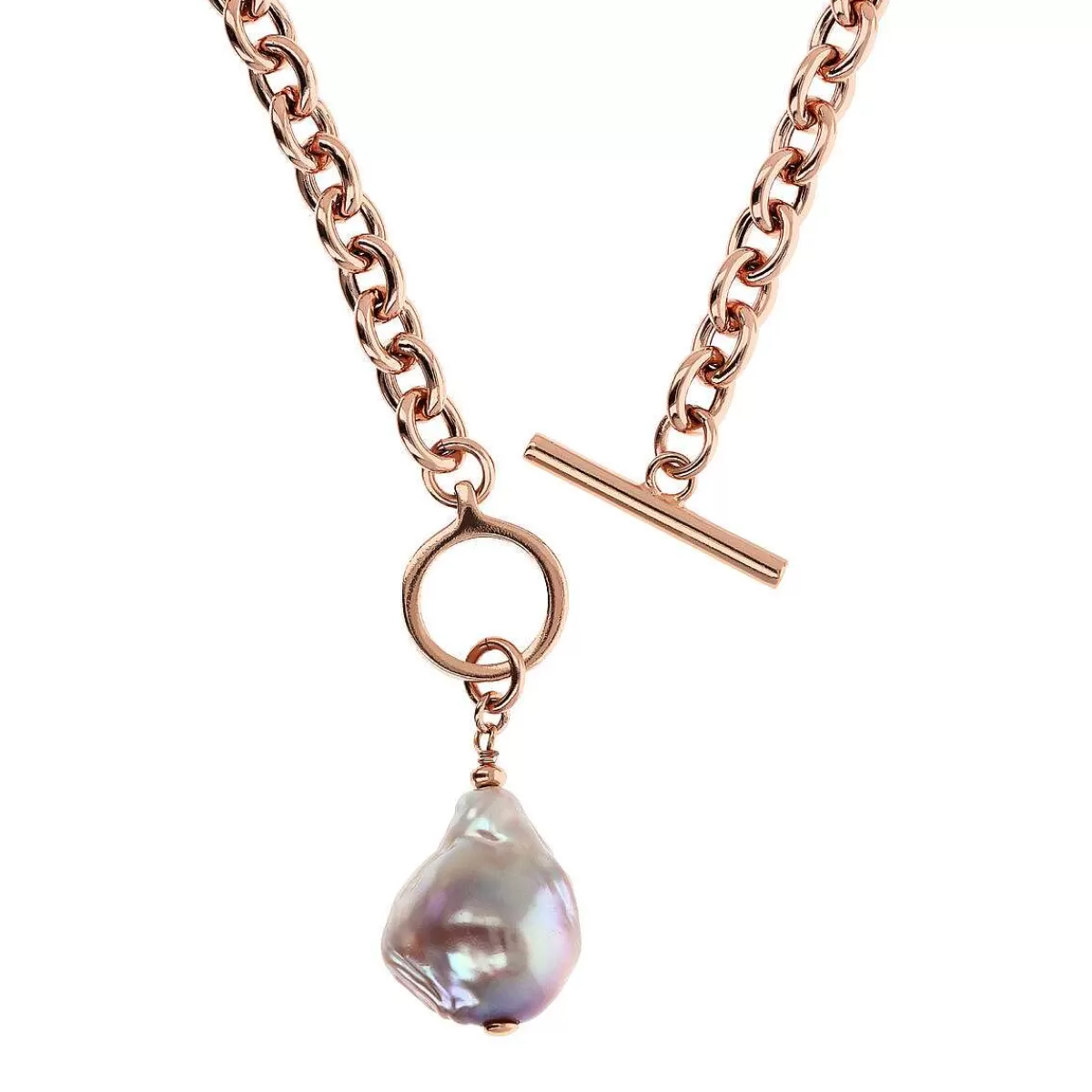 Fashion Collana Catena Rolo Con Pendente Perla Dolce Barocca Multicolor O 14/15 Mm Collane