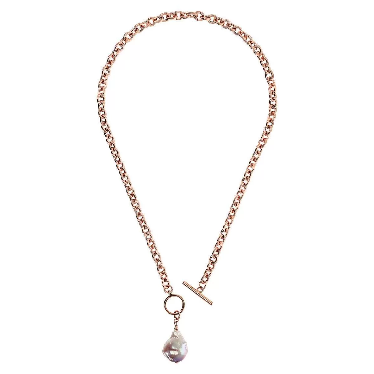Fashion Collana Catena Rolo Con Pendente Perla Dolce Barocca Multicolor O 14/15 Mm Collane