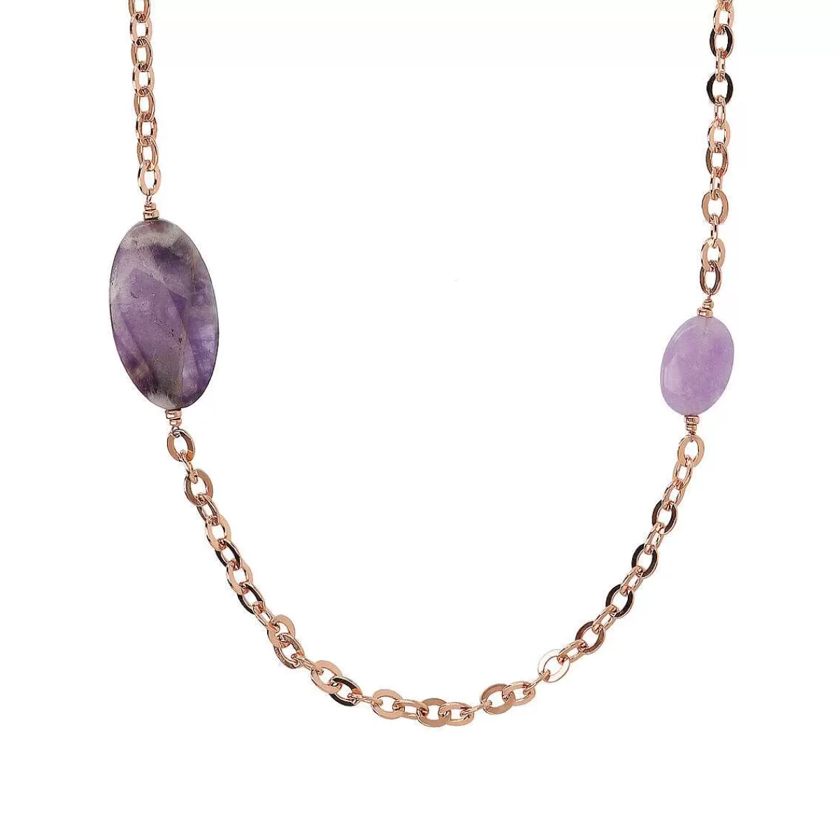 Cheap Collana Catena Rolo Con Pietre Naturali Quarzite Ovale E Ametista Viola Collane