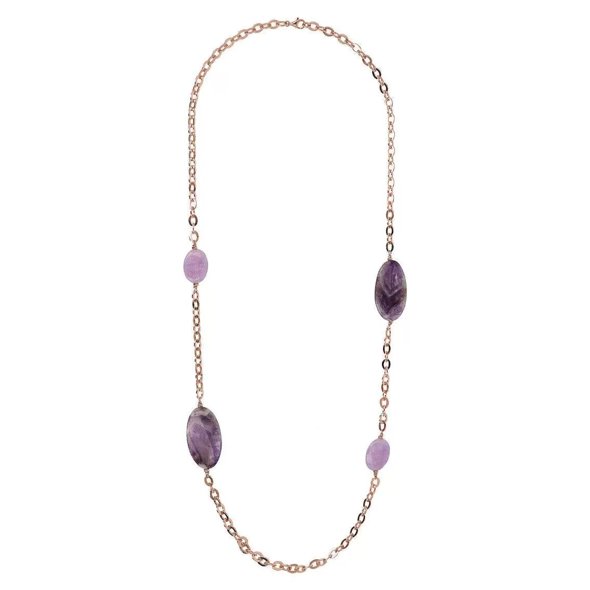 Cheap Collana Catena Rolo Con Pietre Naturali Quarzite Ovale E Ametista Viola Collane