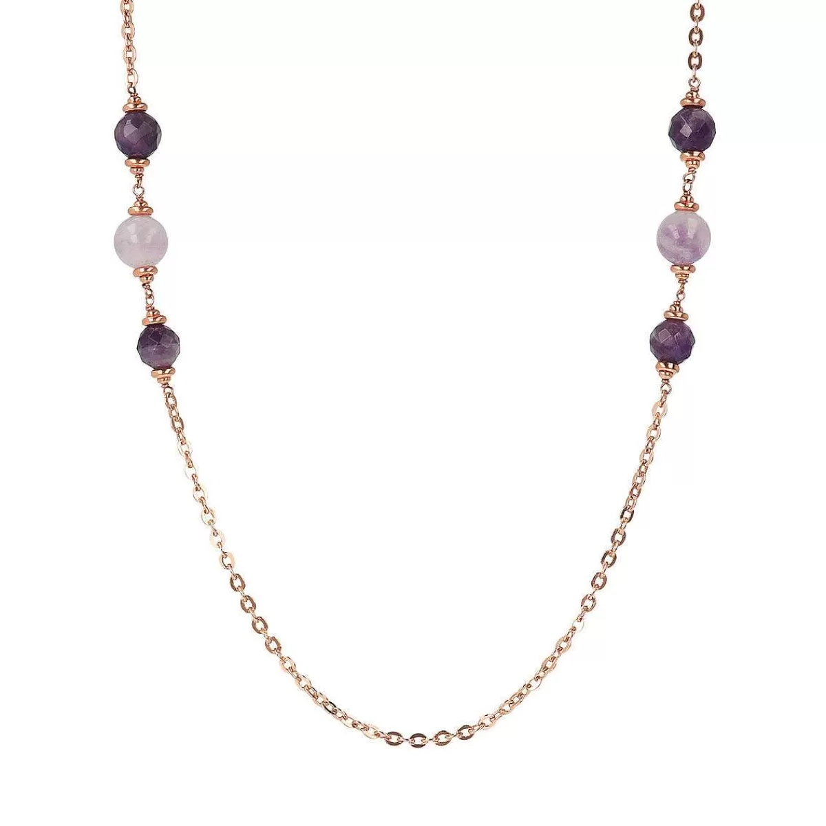 Fashion Collana Catena Rolo Con Rondelle E Sfere Di Ametista Viola Collane