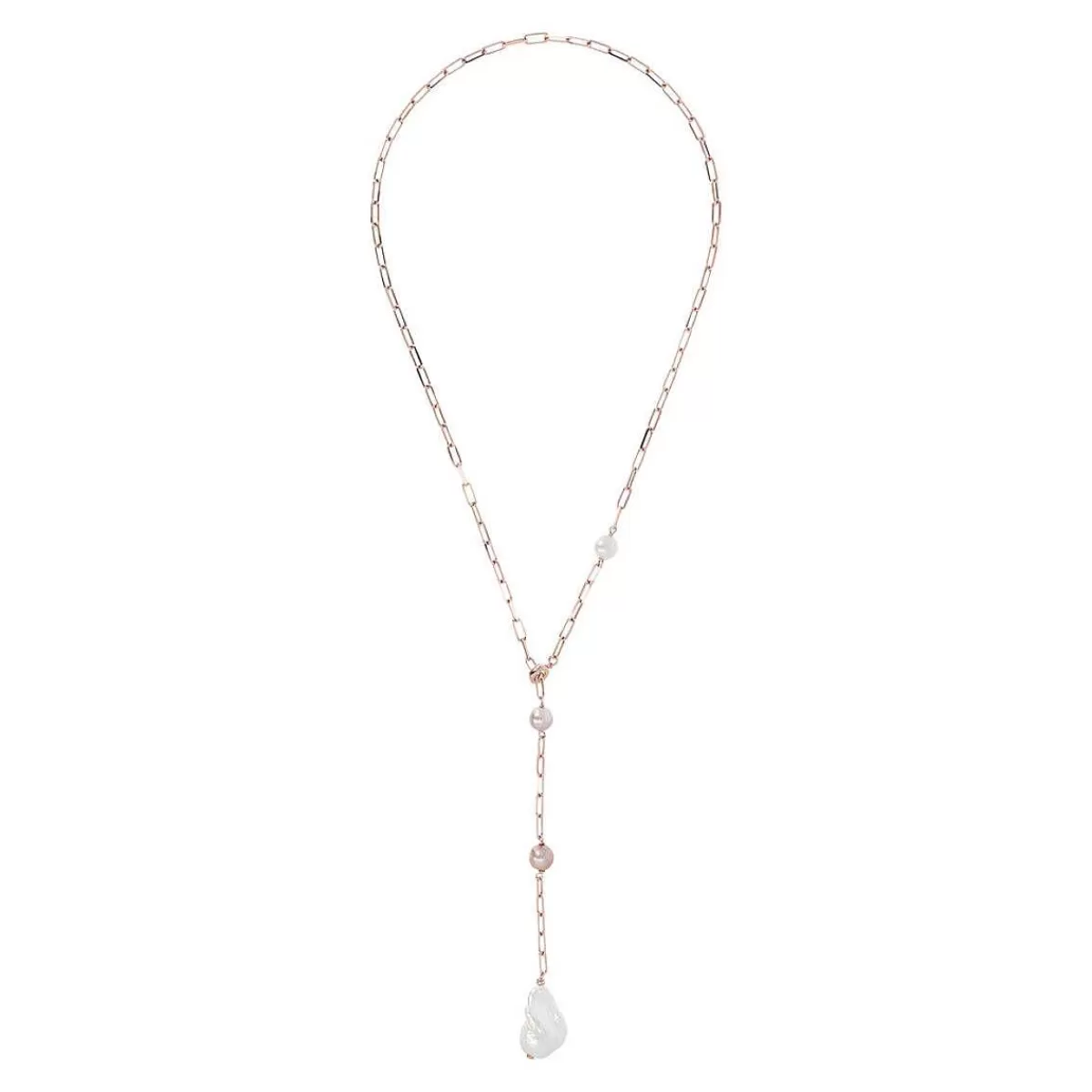 Cheap Collana Cravatta Catena Forzatina Graffetta Con Perle Dolce O 8/14 Mm Collane