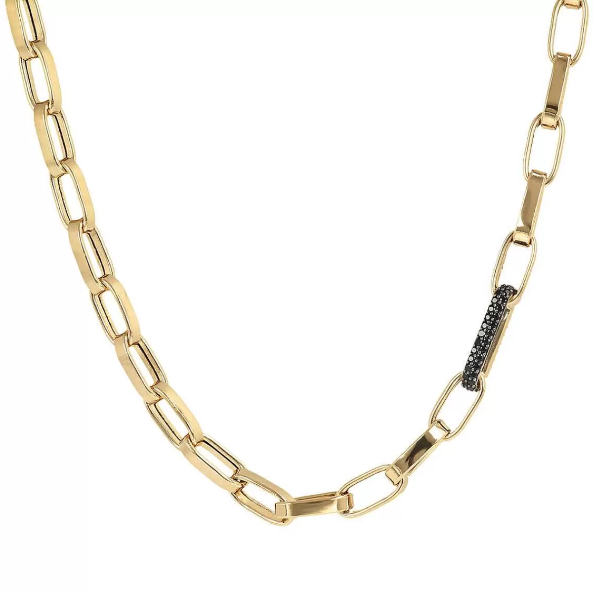New Collana Dorata Catena Forzatina Spessa E Dettaglio Pave Collane
