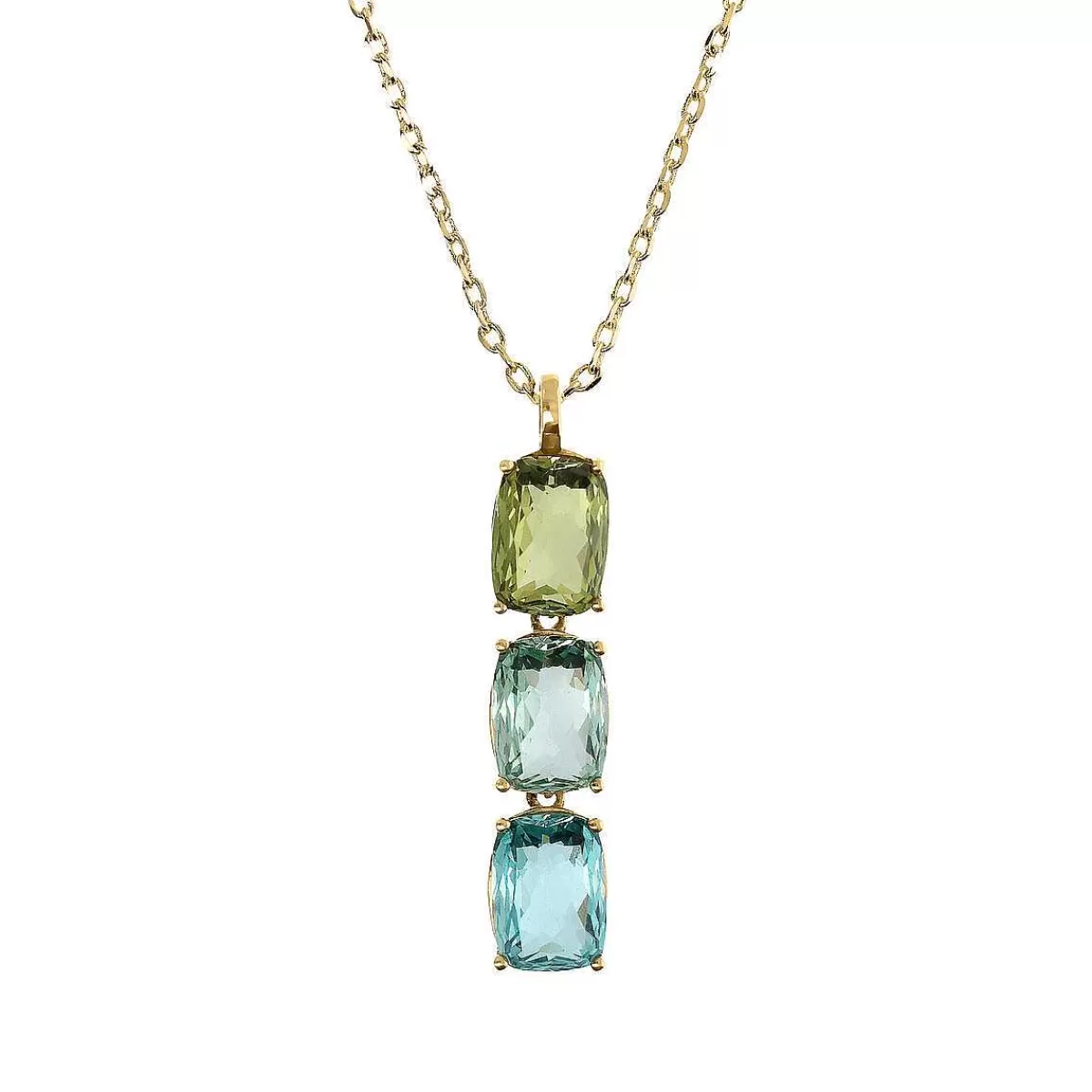 Sale Collana Dorata Con Gemma Prisma Verde E Blu Con Taglio A Mosaico Collane