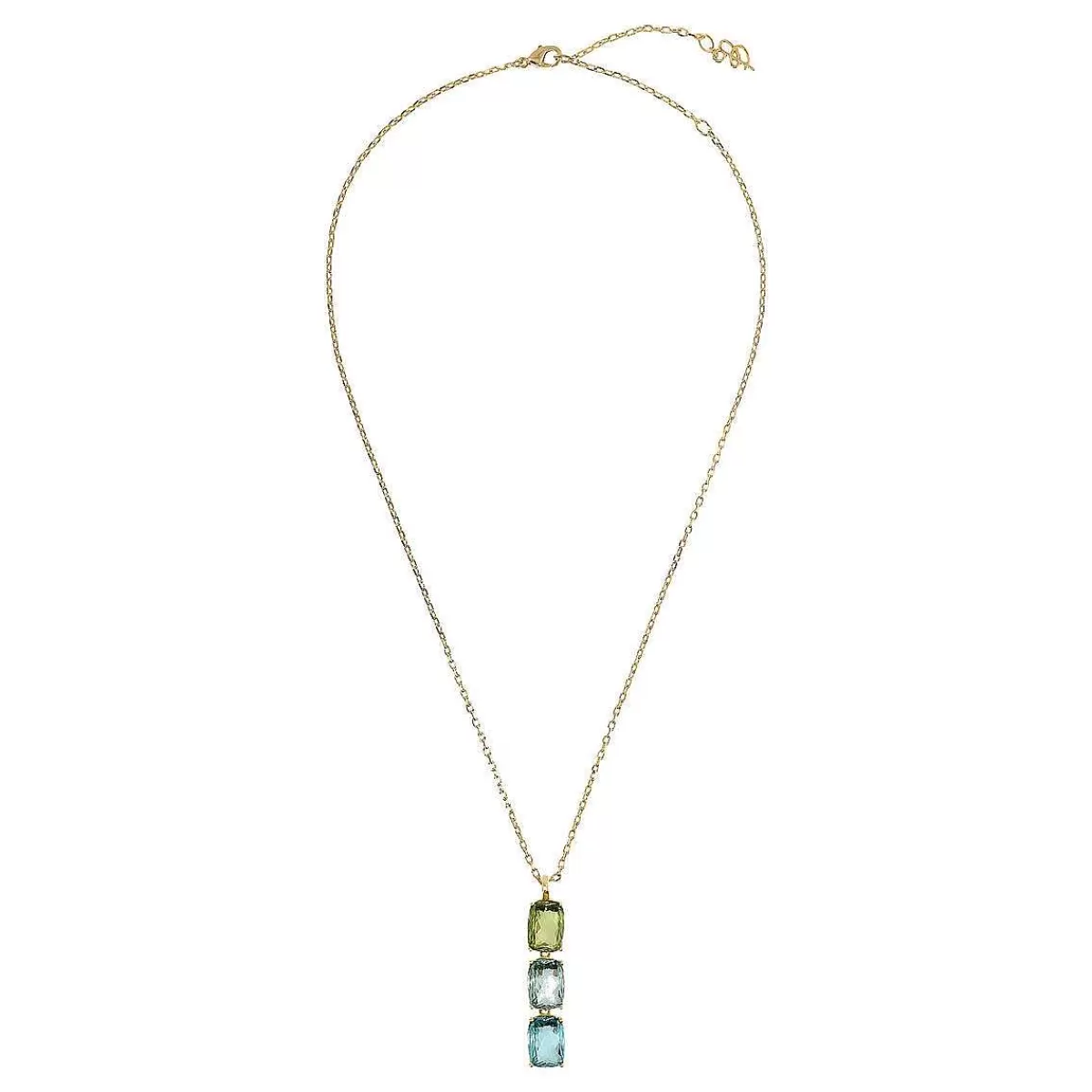 Sale Collana Dorata Con Gemma Prisma Verde E Blu Con Taglio A Mosaico Collane