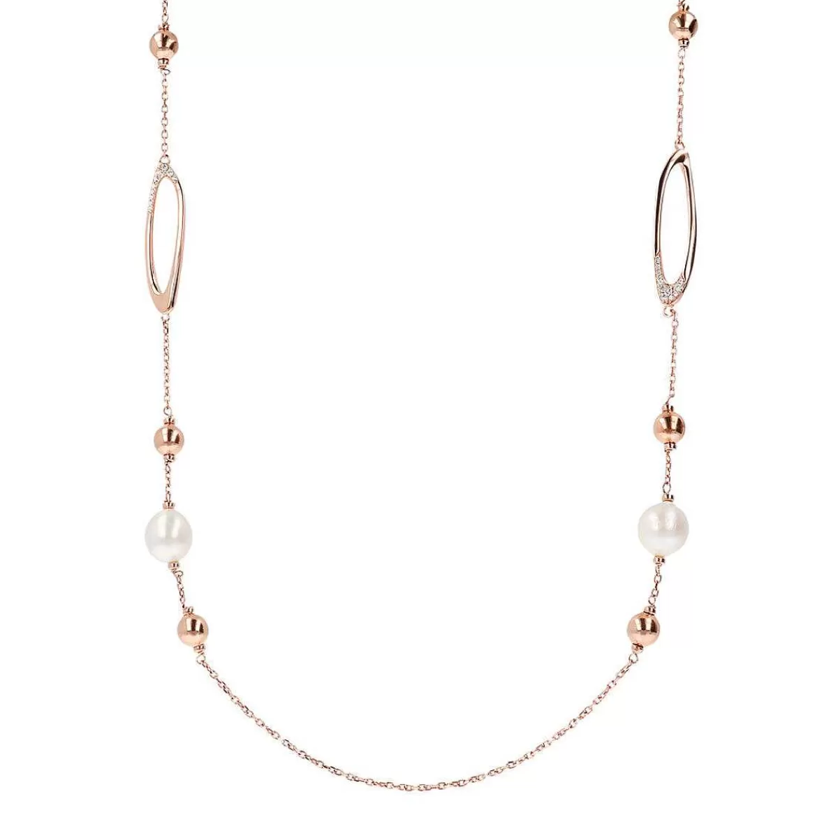 Outlet Collana Lunga Catena Rolo Con Dettagli Ovali E Perle Coltivate D'Acqua Dolce O 12 Mm Collane