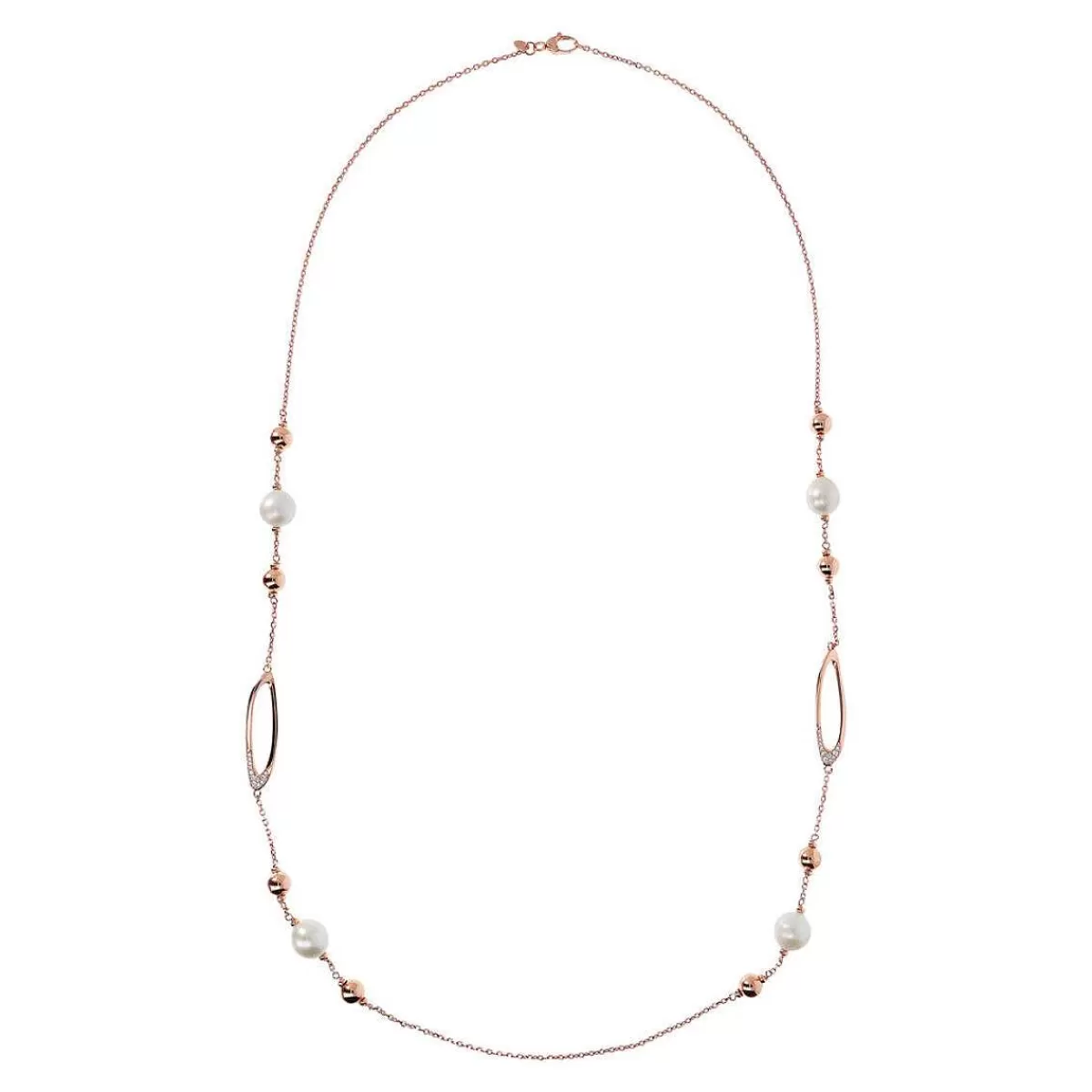 Outlet Collana Lunga Catena Rolo Con Dettagli Ovali E Perle Coltivate D'Acqua Dolce O 12 Mm Collane