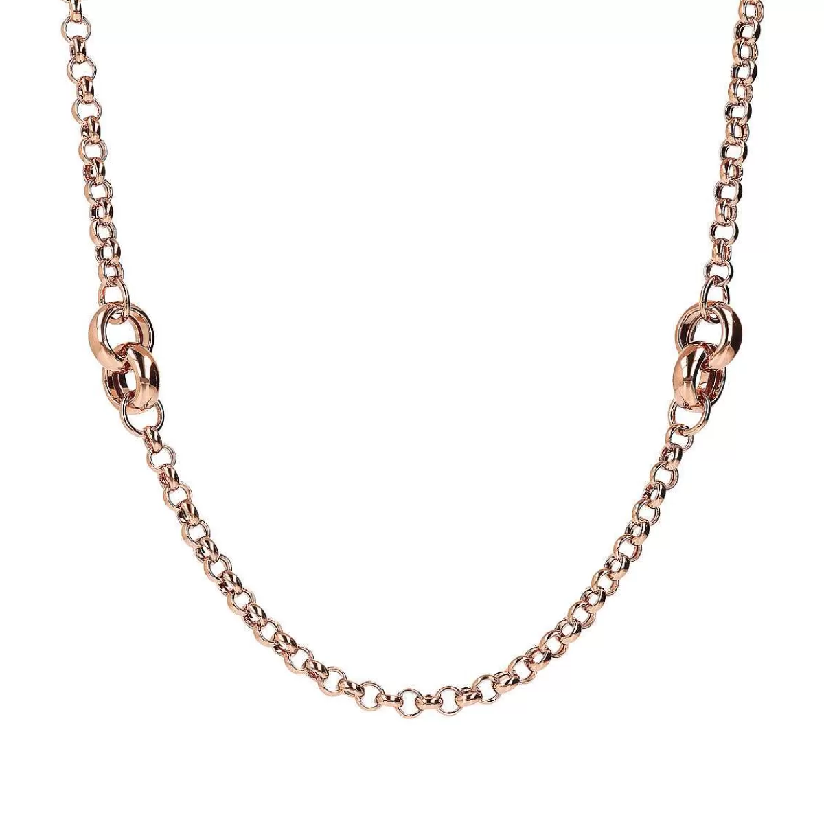 Online Collana Lunga Catena Rolo Con Stazione Doppi Anelli Intrecciati Collane