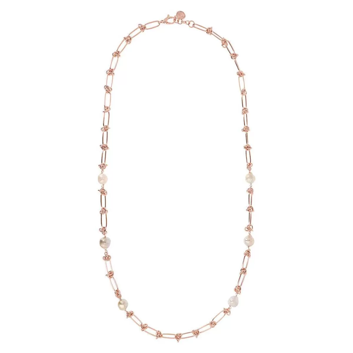 Clearance Collana Lunga Con Catena Ovale E Tonda E Perle Coltivate D'Acqua Dolce O 10/12 Mm Collane