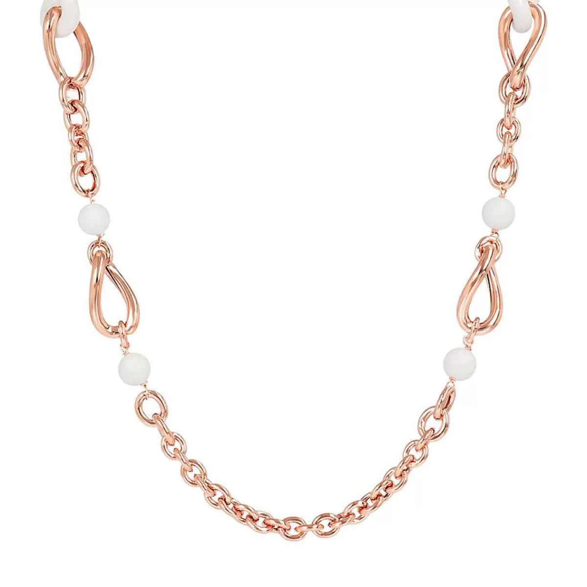 Fashion Collana Lunga Con Elementi Tortorati In Oro Rose E Pietre Naturali Collane